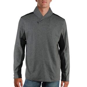 Men's Jacquard Shawl Collar Pullover Henley Sweater Shirt Gray Cotton Breathable